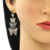 Oro Laminado Long Earring, Gold Filled Style Butterfly Design, Polished, Tricolor, 02.351.0114