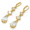 Oro Laminado Long Earring, Gold Filled Style Teardrop Design, with White Cubic Zirconia, Polished, Golden Finish, 02.206.0021