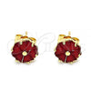 Oro Laminado Stud Earring, Gold Filled Style with Garnet Cubic Zirconia, Polished, Golden Finish, 02.310.0041.2