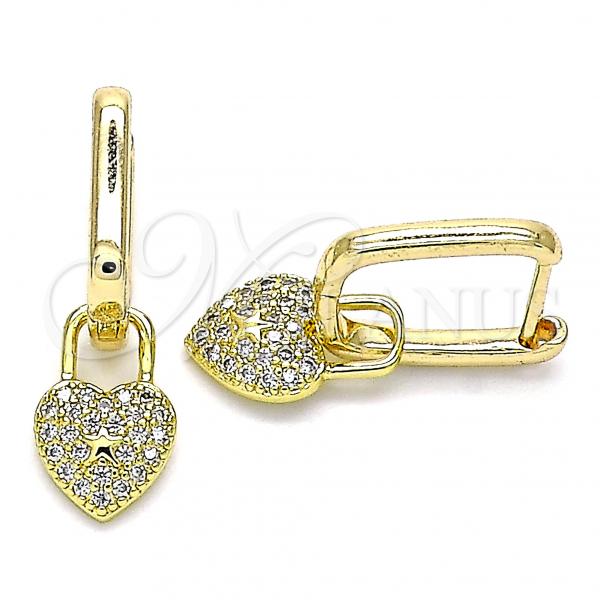 Oro Laminado Huggie Hoop, Gold Filled Style Heart and Star Design, with White Micro Pave, Polished, Golden Finish, 02.368.0018.10