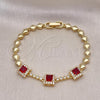 Oro Laminado Fancy Bracelet, Gold Filled Style with Garnet and White Cubic Zirconia, Polished, Golden Finish, 03.283.0307.2.07