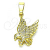 Oro Laminado Fancy Pendant, Gold Filled Style Eagle Design, Diamond Cutting Finish, Golden Finish, 5.182.010