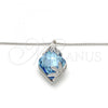Rhodium Plated Pendant Necklace, Leaf Design, with Aquamarine Swarovski Crystals and White Micro Pave, Polished, Rhodium Finish, 04.239.0013.16