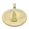 Oro Laminado Religious Pendant, Gold Filled Style Guadalupe Design, Diamond Cutting Finish, Golden Finish, 05.213.0039
