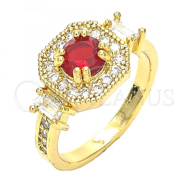 Oro Laminado Multi Stone Ring, Gold Filled Style with Garnet and White Cubic Zirconia, Polished, Golden Finish, 01.221.0013.07 (Size 7)