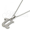 Stainless Steel Pendant Necklace, Initials and Rolo Design, with White Crystal, Polished, Steel Finish, 04.238.0027.18