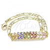 Oro Laminado Fancy Bracelet, Gold Filled Style Leaf Design, with Multicolor Cubic Zirconia, Polished, Golden Finish, 03.63.2154.2.08