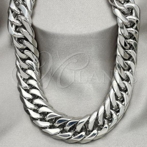 Stainless Steel Basic Necklace, Curb Design, Polished, Steel Finish, 04.257.0003.28
