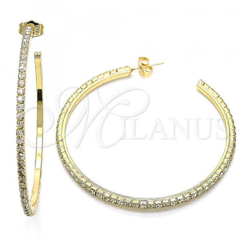 Oro Laminado Stud Earring, Gold Filled Style with White Crystal, Polished, Golden Finish, 02.122.0118.55