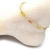 Oro Laminado Fancy Anklet, Gold Filled Style with Multicolor Cubic Zirconia, Polished, Golden Finish, 03.386.0004.10