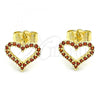 Oro Laminado Stud Earring, Gold Filled Style Heart Design, with Garnet Micro Pave, Polished, Golden Finish, 02.156.0499.2