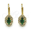 Oro Laminado Leverback Earring, Gold Filled Style Leaf Design, with Emerald and White Crystal, Polished, Golden Finish, 02.122.0082.4