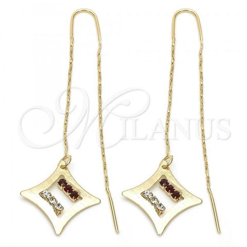 Oro Laminado Threader Earring, Gold Filled Style with Garnet and White Crystal, Polished, Golden Finish, 02.02.0455