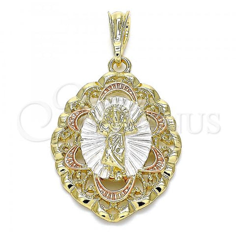 Oro Laminado Religious Pendant, Gold Filled Style Divino Niño Design, Polished, Tricolor, 05.380.0077
