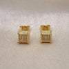 Oro Laminado Stud Earring, Gold Filled Style with White Micro Pave, Polished, Golden Finish, 02.344.0038