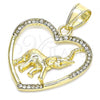 Oro Laminado Fancy Pendant, Gold Filled Style Heart and Elephant Design, with White Crystal, Polished, Golden Finish, 05.351.0098