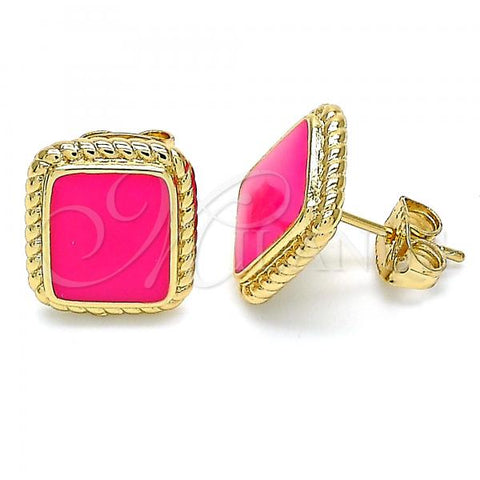 Oro Laminado Stud Earring, Gold Filled Style Dark Pink Enamel Finish, Golden Finish, 02.213.0193