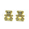 Oro Laminado Stud Earring, Gold Filled Style Teddy Bear Design, with White and Black Micro Pave, Polished, Golden Finish, 02.342.0197