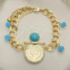 Oro Laminado Charm Bracelet, Gold Filled Style with Turquoise Opal and White Crystal, Polished, Golden Finish, 03.331.0107.2.08