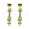 Oro Laminado Stud Earring, Gold Filled Style Heart Design, with White Micro Pave, Polished, Golden Finish, 02.341.0125