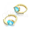 Oro Laminado Huggie Hoop, Gold Filled Style Heart Design, with Aqua Blue Cubic Zirconia, Polished, Golden Finish, 02.210.0652.2.15