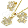 Oro Laminado Earring and Pendant Adult Set, Gold Filled Style Flower Design, with White Cubic Zirconia, Polished, Golden Finish, 10.106.0009