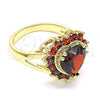 Oro Laminado Multi Stone Ring, Gold Filled Style Heart Design, with Garnet Cubic Zirconia, Polished, Golden Finish, 01.346.0018.2.07