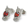 Rhodium Plated Stud Earring, Owl Design, with Garnet and White Cubic Zirconia, Polished, Rhodium Finish, 02.210.0161.5