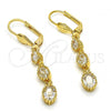 Oro Laminado Long Earring, Gold Filled Style with White Cubic Zirconia, Polished, Golden Finish, 02.284.0009