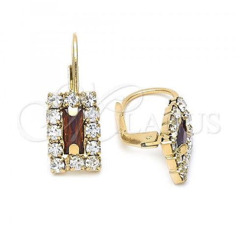 Oro Laminado Leverback Earring, Gold Filled Style with White and Garnet Cubic Zirconia, Polished, Golden Finish, 5.125.023