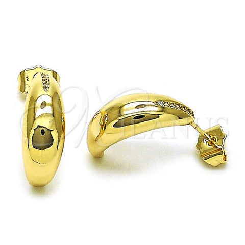 Oro Laminado Stud Earring, Gold Filled Style Chunky Design, with White Micro Pave, Polished, Golden Finish, 02.195.0309