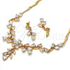 Oro Laminado Necklace and Earring, Gold Filled Style Flower and Leaf Design, with White Cubic Zirconia, Polished, Golden Finish, 06.205.0004
