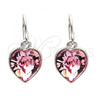 Rhodium Plated Dangle Earring, Heart Design, with Rose Peach Swarovski Crystals, Polished, Rhodium Finish, 02.239.0003.4