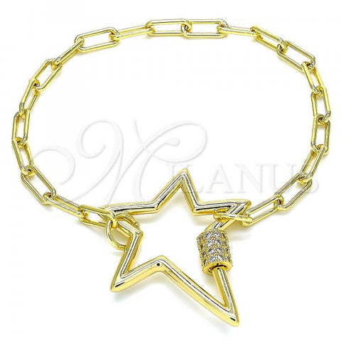 Oro Laminado Fancy Bracelet, Gold Filled Style with White Micro Pave, Polished, Golden Finish, 03.341.0072.07