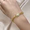 Oro Laminado Basic Bracelet, Gold Filled Style Chunky Design, with White Micro Pave, Polished, Golden Finish, 04.156.0466.08