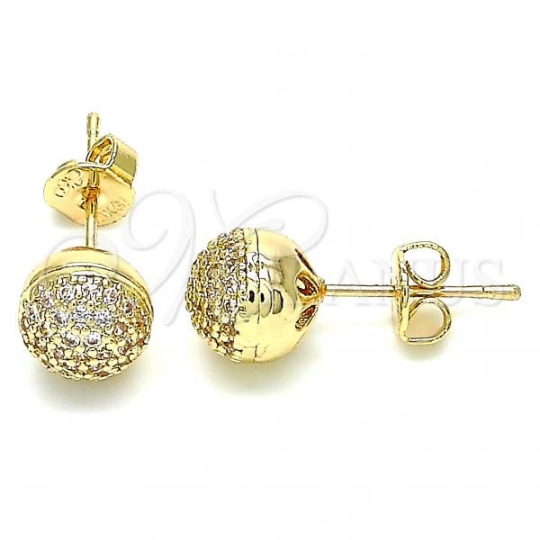 Oro Laminado Stud Earring, Gold Filled Style with White Micro Pave, Polished, Golden Finish, 02.156.0424