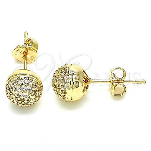 Oro Laminado Stud Earring, Gold Filled Style with White Micro Pave, Polished, Golden Finish, 02.156.0424