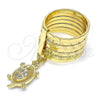 Oro Laminado Multi Stone Ring, Gold Filled Style Semanario and Turtle Design, with White Cubic Zirconia, Diamond Cutting Finish, Golden Finish, 01.253.0031.1.09 (Size 9)