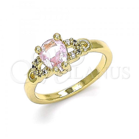 Oro Laminado Multi Stone Ring, Gold Filled Style Teardrop Design, with Pink Cubic Zirconia, Polished, Golden Finish, 01.284.0047.1.09