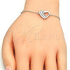 Sterling Silver Fancy Bracelet, Heart Design, with White Micro Pave, Polished, Rhodium Finish, 03.336.0001.07