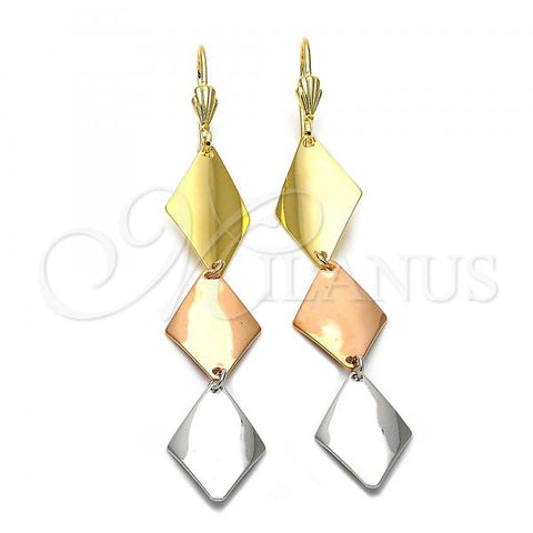 Oro Laminado Long Earring, Gold Filled Style Polished, Tricolor, 02.63.2173