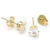 Oro Laminado Stud Earring, Gold Filled Style with White Cubic Zirconia, Polished, Golden Finish, 5.128.025