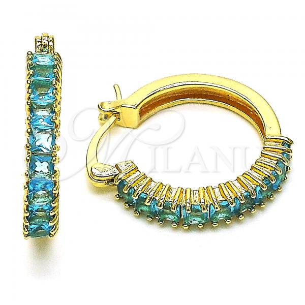Oro Laminado Small Hoop, Gold Filled Style with Aqua Blue Cubic Zirconia, Polished, Golden Finish, 02.210.0281.12.20
