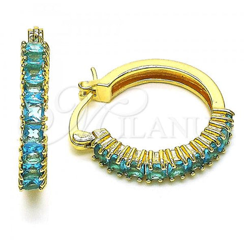 Oro Laminado Small Hoop, Gold Filled Style with Aqua Blue Cubic Zirconia, Polished, Golden Finish, 02.210.0281.12.20
