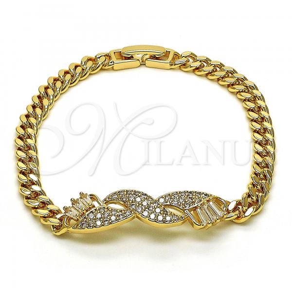 Oro Laminado Fancy Bracelet, Gold Filled Style with White Micro Pave, Polished, Golden Finish, 03.283.0226.07