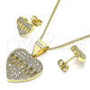 Oro Laminado Earring and Pendant Adult Set, Gold Filled Style Mom and Heart Design, with White Micro Pave, Polished, Golden Finish, 10.342.0062