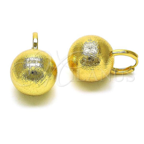 Oro Laminado Huggie Hoop, Gold Filled Style Ball Design, Brushed Finish, Golden Finish, 02.195.0214.14