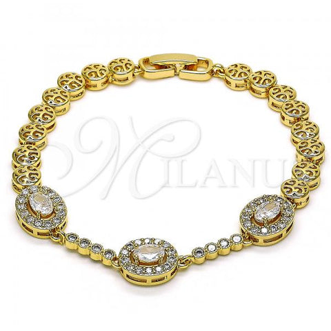 Oro Laminado Fancy Bracelet, Gold Filled Style with White Cubic Zirconia and White Micro Pave, Polished, Golden Finish, 03.283.0255.1.07