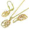 Oro Laminado Earring and Pendant Adult Set, Gold Filled Style Leaf Design, with White Cubic Zirconia, Polished, Golden Finish, 10.287.0009