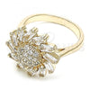 Oro Laminado Multi Stone Ring, Gold Filled Style Flower Design, with White Cubic Zirconia, Polished, Golden Finish, 01.210.0105.07 (Size 7)